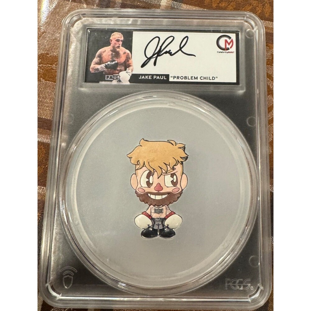 Jake Paul 2024 Colorized Chibi 2oz Pure Silver Autograph Label - PCGS PR70DCAM